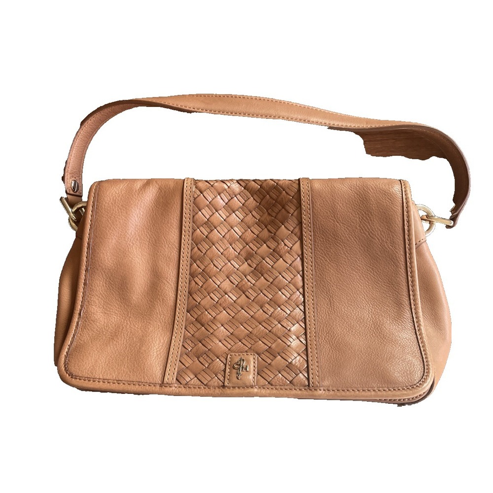 COLE HAAN Woven Heritage Weave Leather Handbag Shoulder Bag Classic Tan